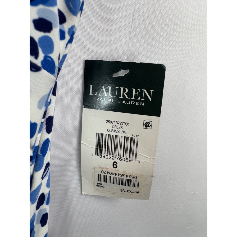 Lauren Ralph Lauren Sheath Dress sz 6 Blue White polka dot boho classic - Picture 3 of 9